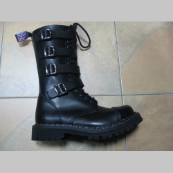 Kožené topánky Steadys 15.dierkové s prešívanou oceľovou špičkou a prackami čierne 